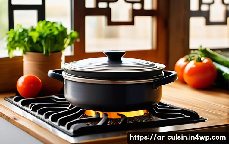 물 절약을 위해 알아야 할 조리법 - A modern Middle Eastern kitchen scene featuring a traditional pot with a perfectly fitting lid simme...