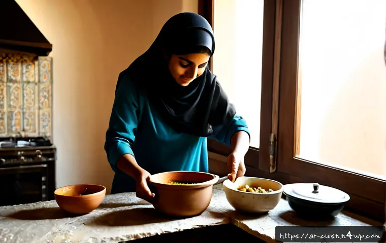 물 절약을 위한 새로운 요리법 - Photorealistic modern Arabic home kitchen, a Middle Eastern woman in modest everyday clothing prepar...